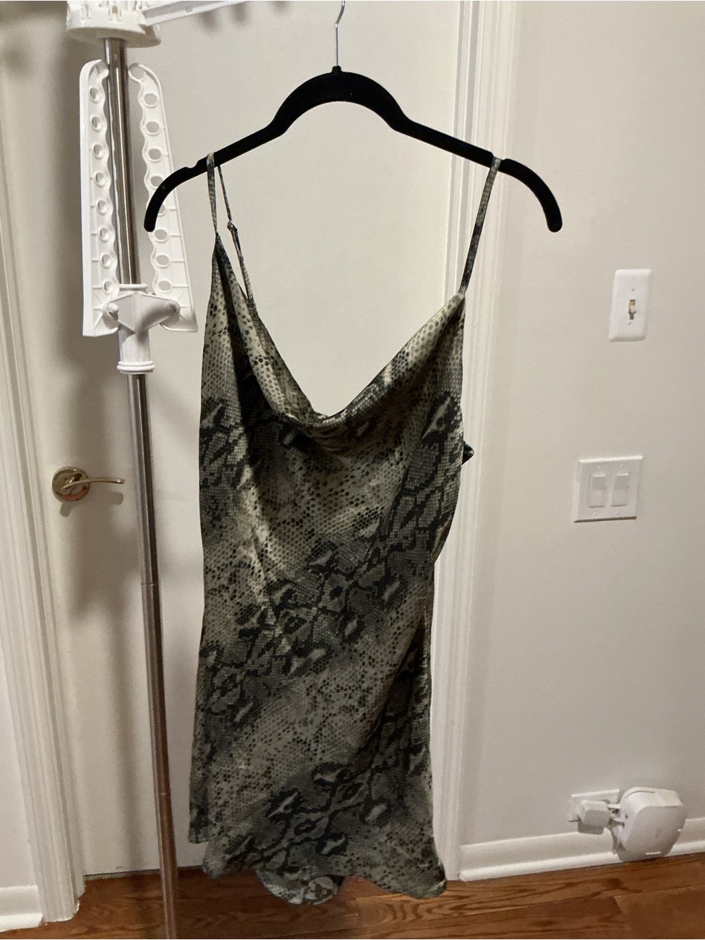 Slip Dress with Snake Print in Olive Green